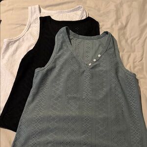 Sleeveless Eyelet Tops - Black, White, and Blue